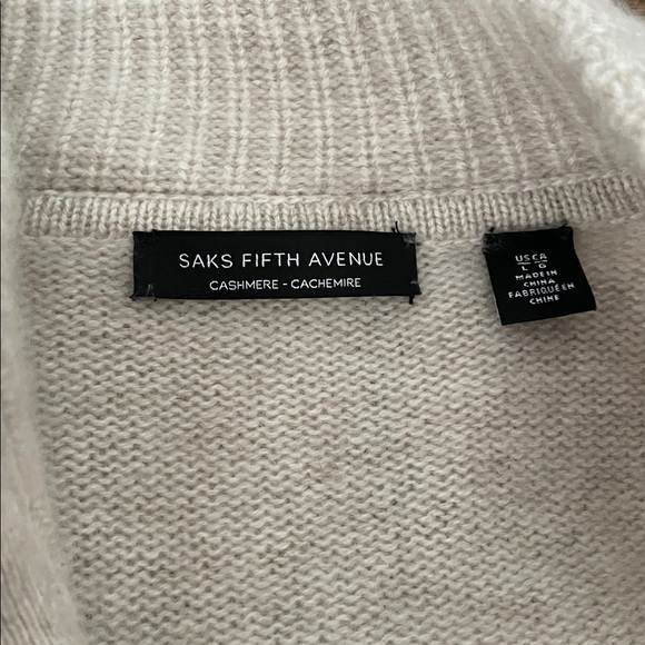 Mens Saks Fifth Avenue Cream Cashmere Zip-Up Sweater - Picture 4 of 7